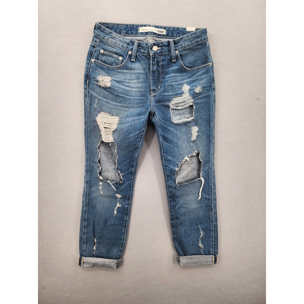 Lovers + Friends Ezra Distressed Boyfriend Jeans Lexington Wash Blue Size 27